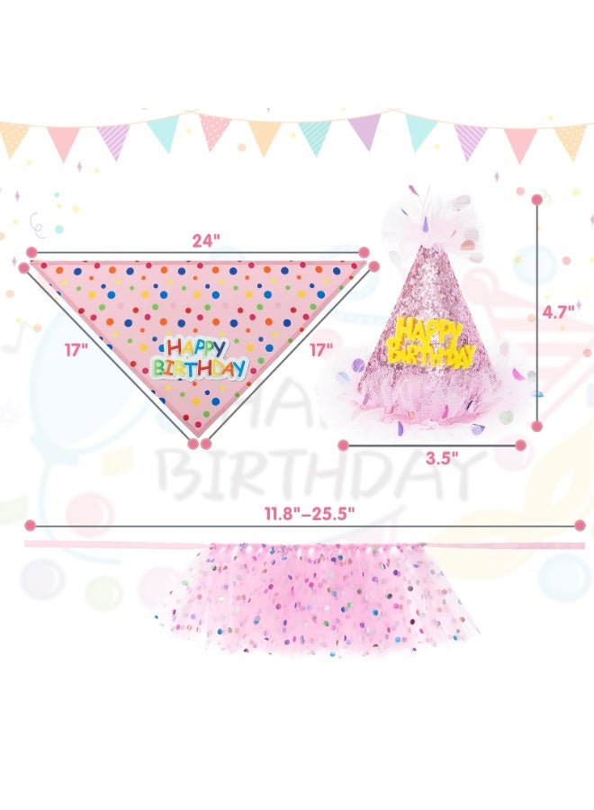 Mordely Dog Birthday Bandana with Hat and Dress Girl Set, Puppy Birthday Party Supplies, Cute Pink Tutu Skirt Outfit for Small Medium Large Dogs - Image 2